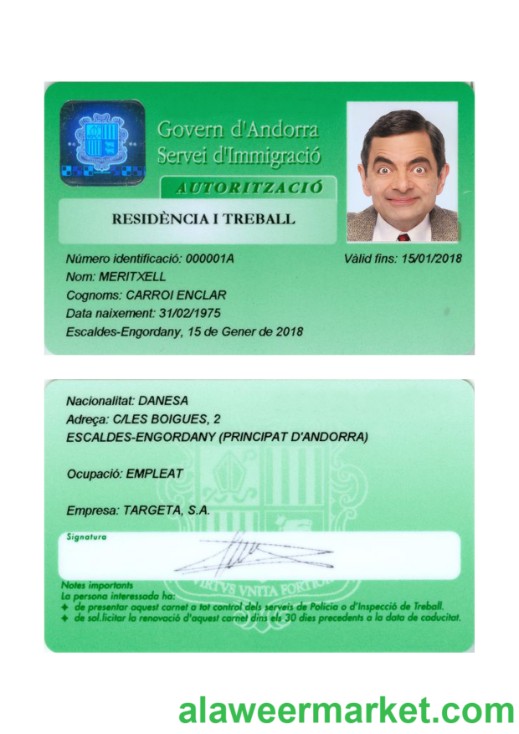Andorra residence permit card